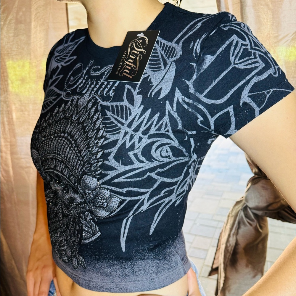 SYNFUL BY AFFLICTION WOMENS SHIRT NWT. WITH STUNNING BLINGSTONES - Picture 4 of 6